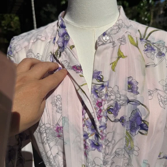 Nanette Lepore Floral Long Sleeve Dress - Purple and Cream - Picture 5 of 9